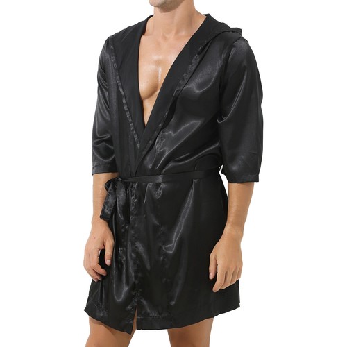 Satin robe kurz morgenmantel - satin, v